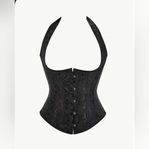 Black Halter Jacquard Corset Top
